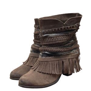 Naughty Monkey Ankle Suede Boho Fringe Booties Leather Women’s Size 9 (HF30)